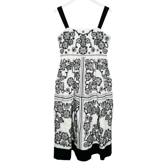 Johnny Was Mel Embroidered Midi Dress Black White Size M - Picture 1 of 11